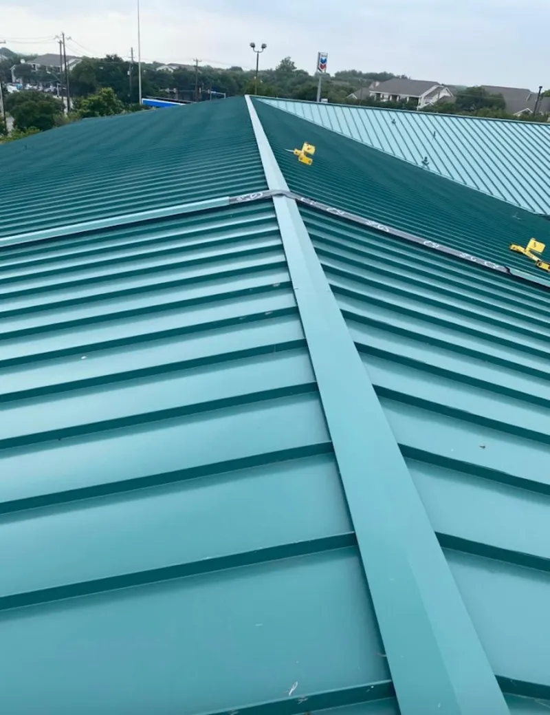 Green commercial metal roof ridge and valley for Metal Roof Repair in Middle Paxton